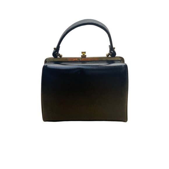 Vintage Creations By International Blue Leather Handle Handbag Gold-Tone Frame - Picture 3 of 8